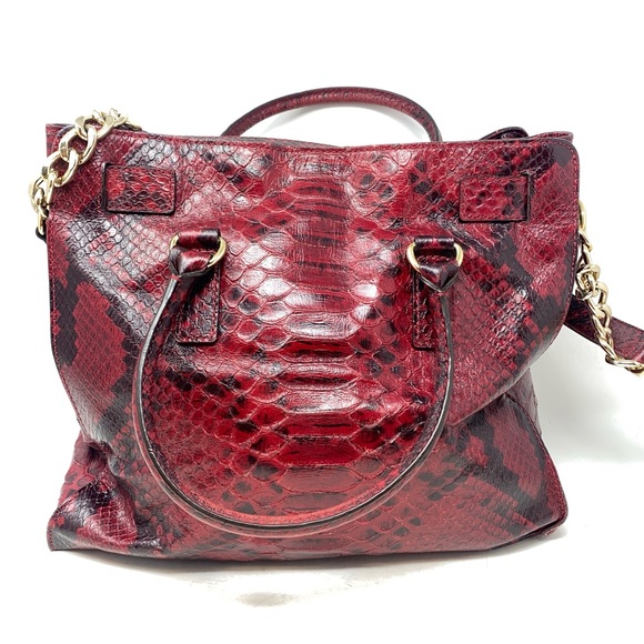 Michael Kors Red Python Embossed Large Hamilton Bag with Matching Wallet. - Picture 5 of 13